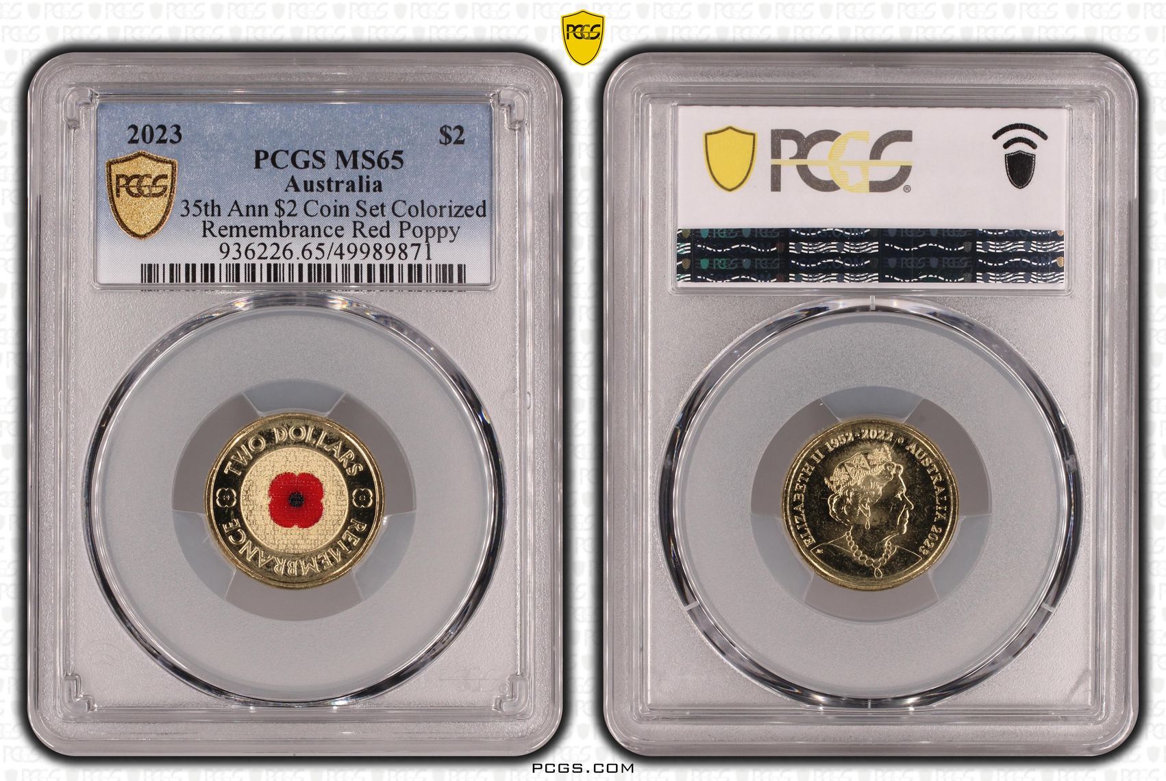 35th Ann $2 Coin Set Colorized Remembrance Red Poppy , Two Dollar, 2023, PCGS MS65