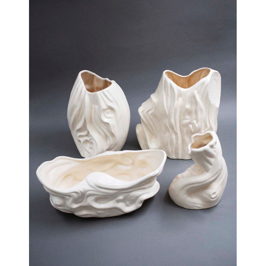 Crown Lynn Potteries - A collection of four twisted bark-shaped vases