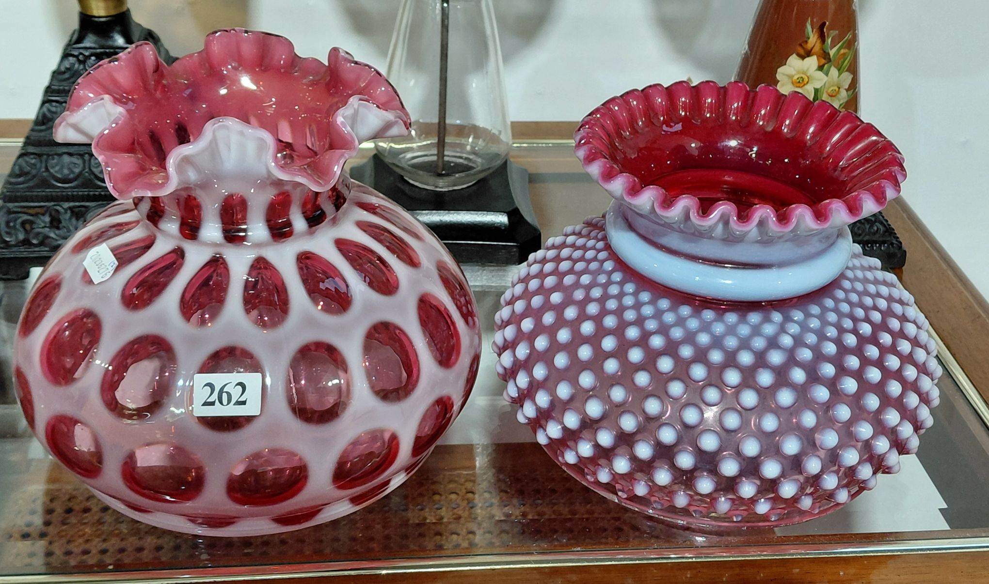262 · 2 VINTAGE CRANBERRY GLASS LAMP SHADES