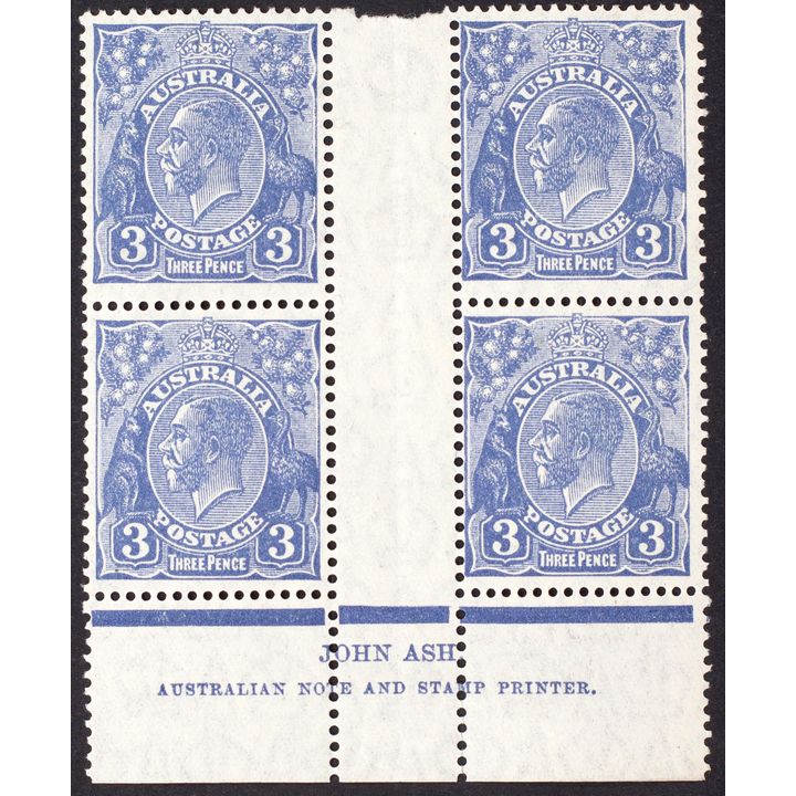 Block, Small Multiple Watermark, Threepence, 1929, Good