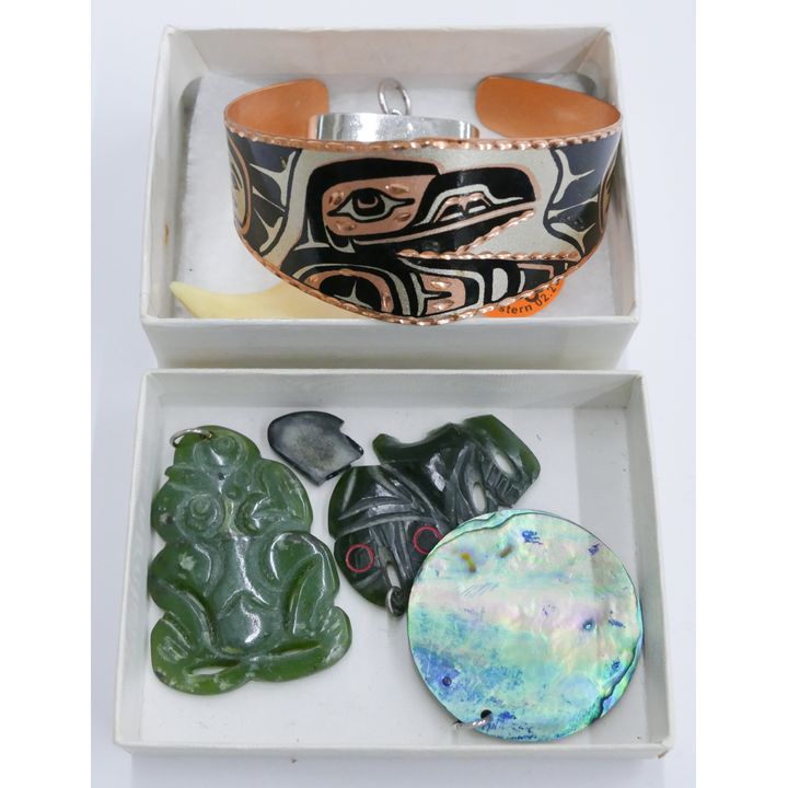 2 Boxes NW Coast Copper Bracelet and Hei Tiki etc.