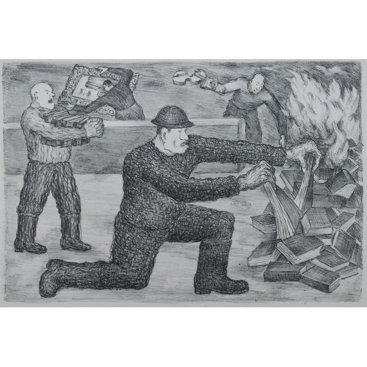 Arthur Runquist ''Untitled'' (Book Burning) Lithograph