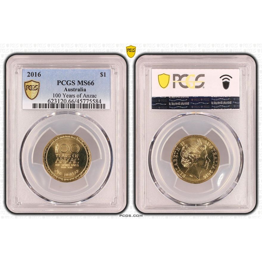100 Years of Anzac, One Dollar, 2016, PCGS MS66