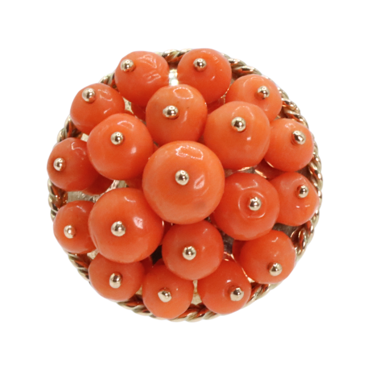 Anillo de racimo de coral, oro amarillo 14K