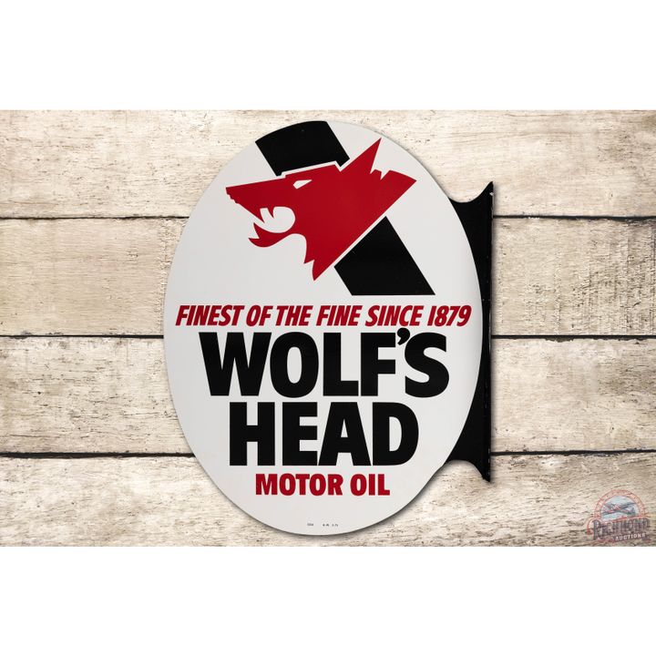 NOS Wolf's Head Motor Oil Tin Flange Sign