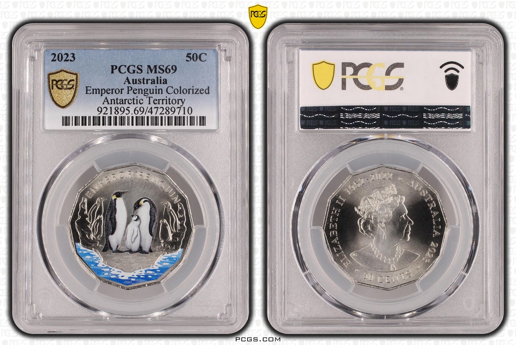 368 · Elizabeth II, Emperor Penguin Colorized, Fifty Cent, 2023, PCGS MS69