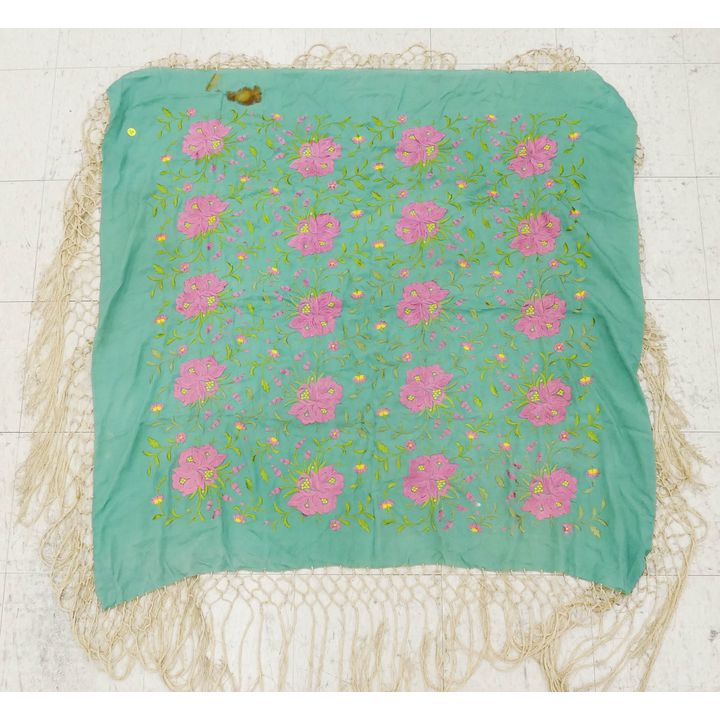 Silk Embroidered Piano Shawl- some damage- 4'x4' approx