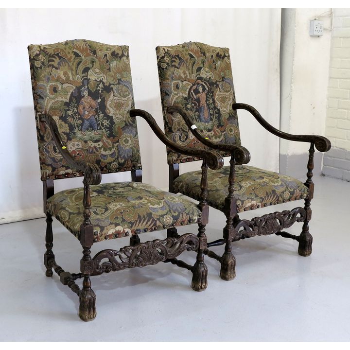 PAIR OF 19TH CENTURY DUTCH CARVED OAK HALL CHAIRS