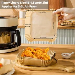 Square Disposable Air Fryer Paper Liners 100 Pack White 20 cm 20 cm |