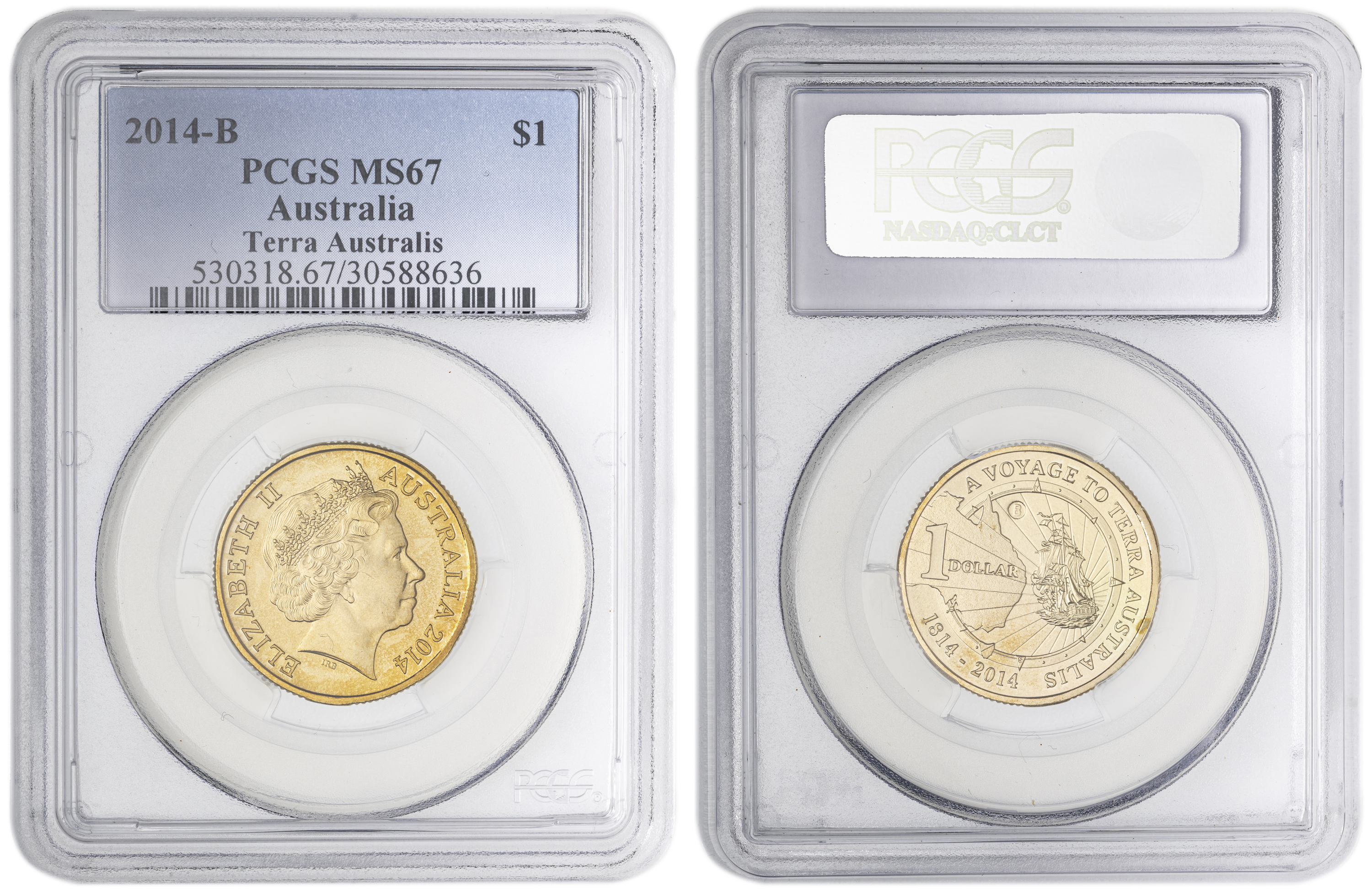A Voyage to Terra Australis Privy Mark , One Dollar, 2014-B, PCGS MS67