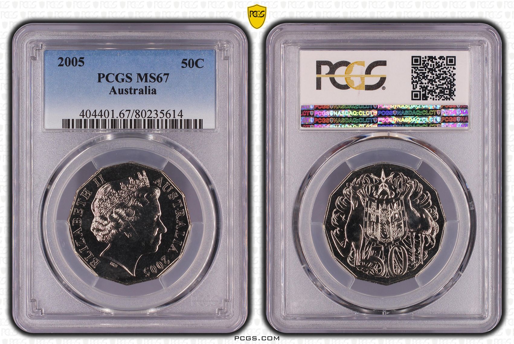324 · Elizabeth II, Fifty Cent, 2005, PCGS MS67