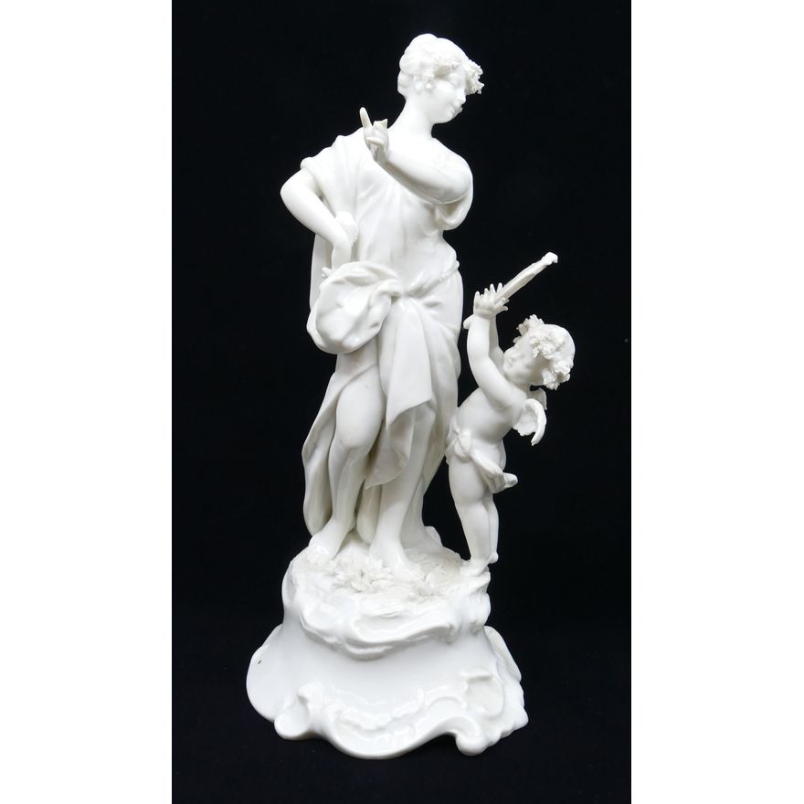 Woman with Cherub Blanc de Chine Porcelain Figure Group- 9"