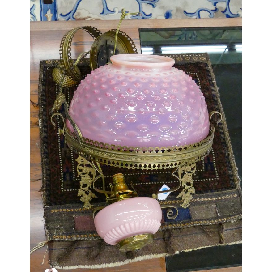 Victorian Pink Opalescent Glass Pull Down Light Fixture 32''x16''