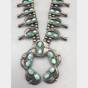 Vintage Turquoise Squash Blossom Necklace
