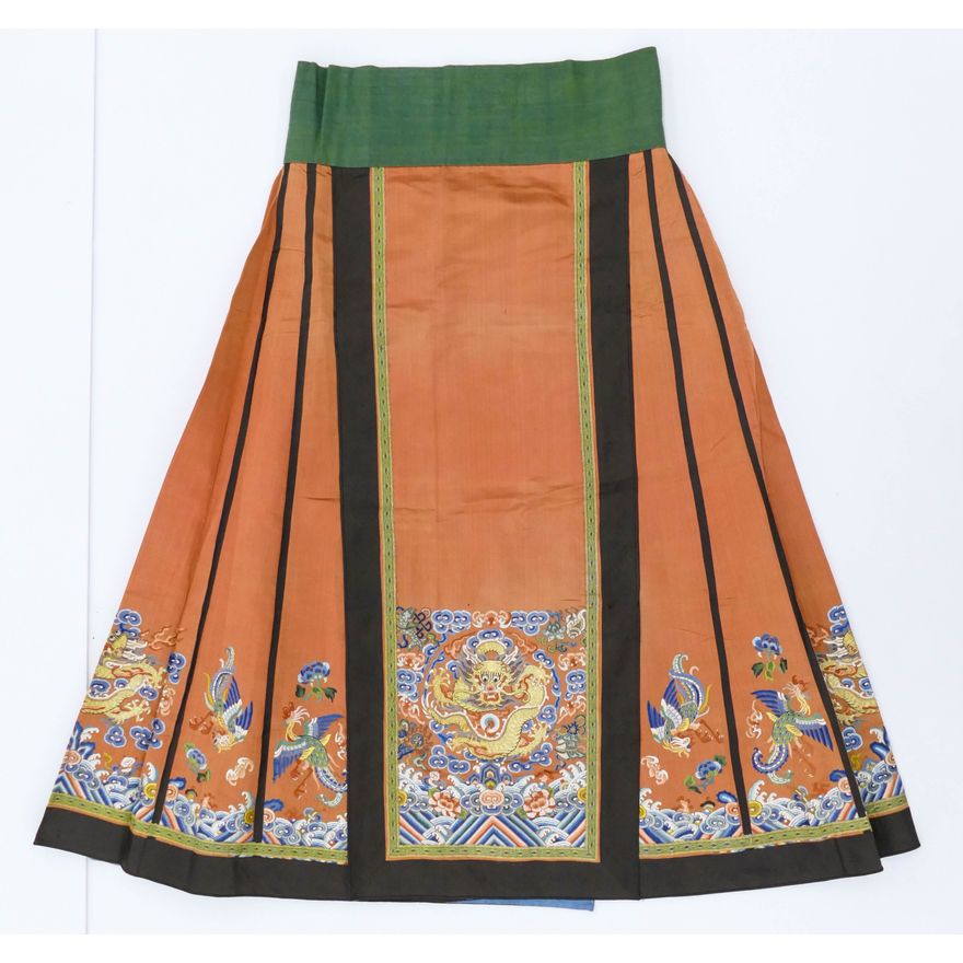 Chinese Qing Red Imperial Dragon Silk Skirt
