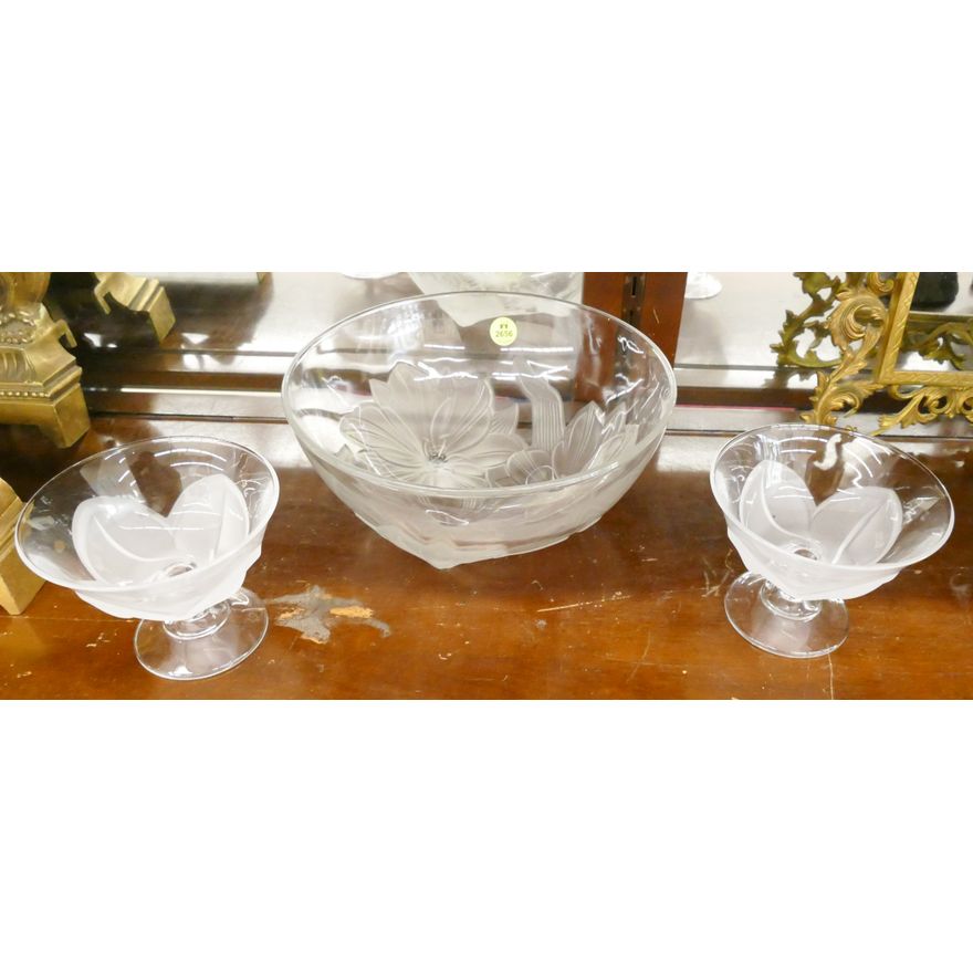 3pc French Floral Crystal Bowl and Compotes- 5'' to 9''