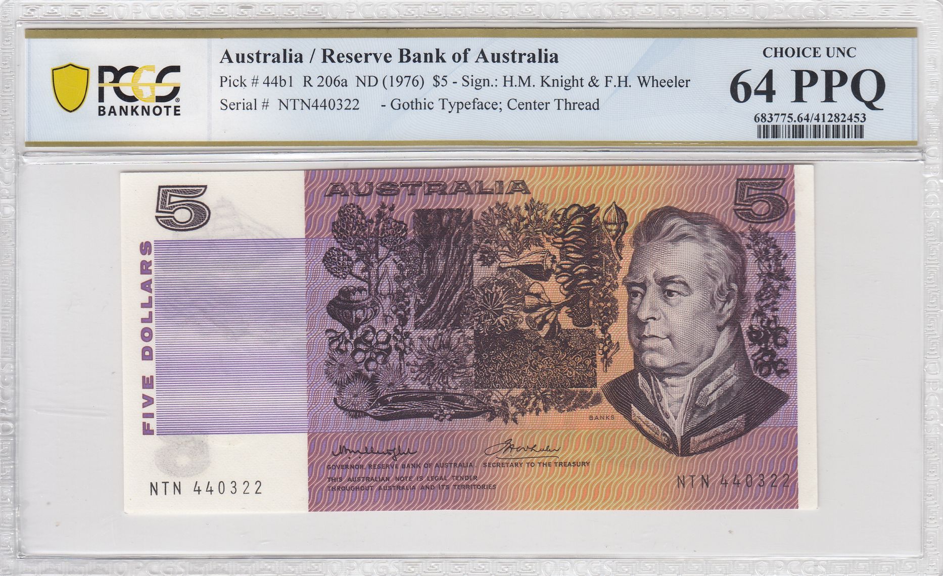 1976 Australia $5 Banknote Knight/Wheeler Choice UNC 64 PPQ PCGS