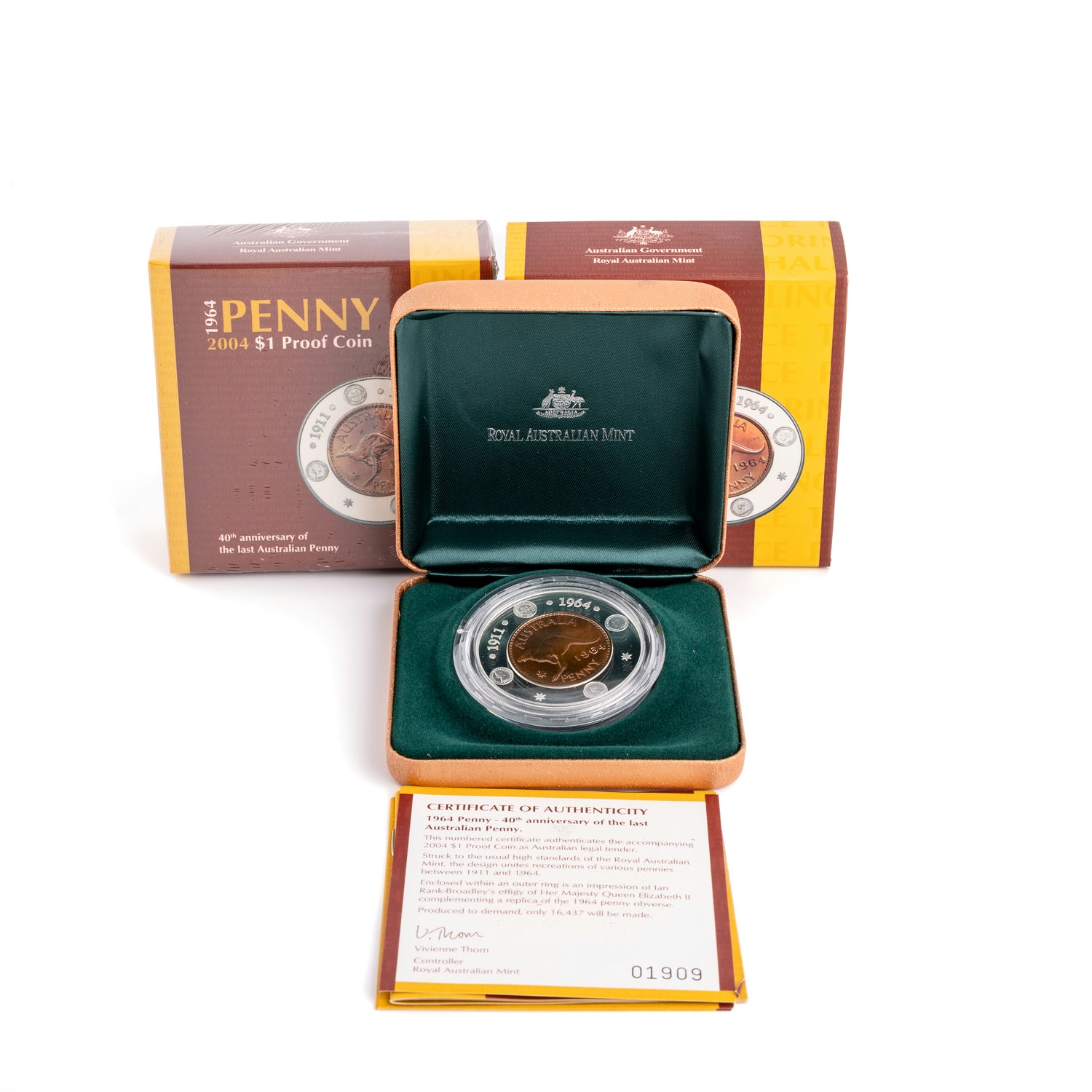 Elizabeth II, 40th Anniversary of the last Australian Penny, One Dollar, 2004, Proof