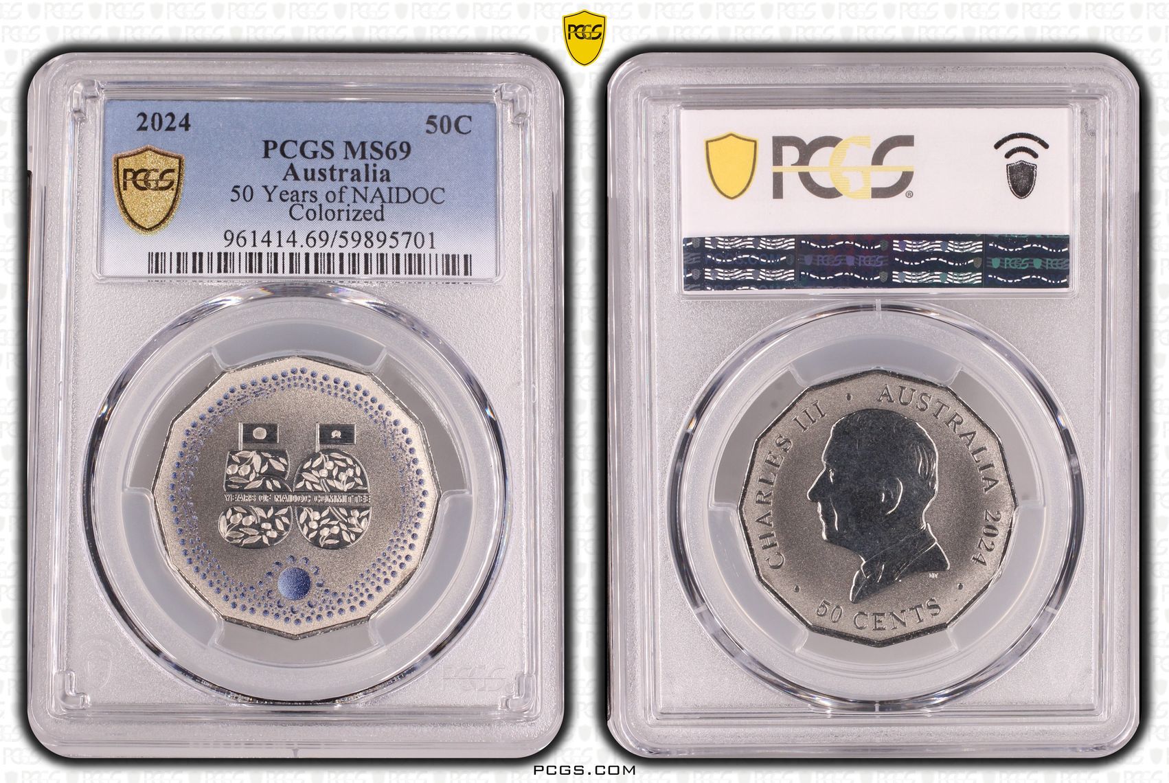 50 Years of NAIDOC Colorized, Fifty Cent, 2024, PCGS MS69