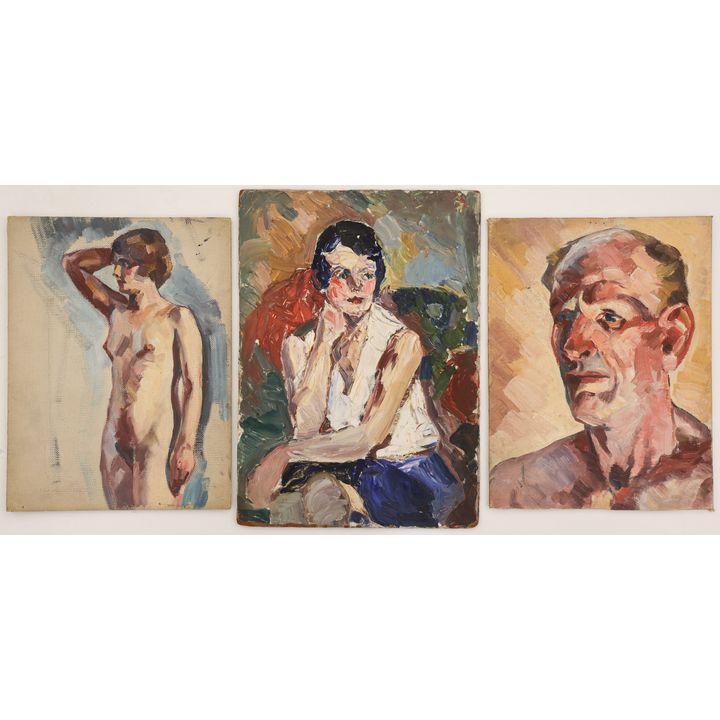3pc Harry Bonath 1930's Portrait Small Oils 14''x10'' Largest