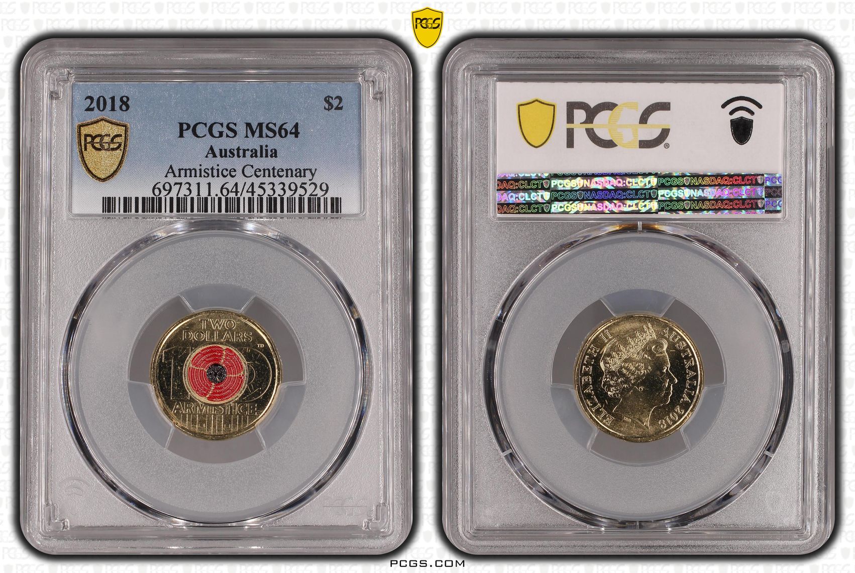 2018 Australia Two Dollar, $2 Armistice Centenary PCGS - MS64 -529