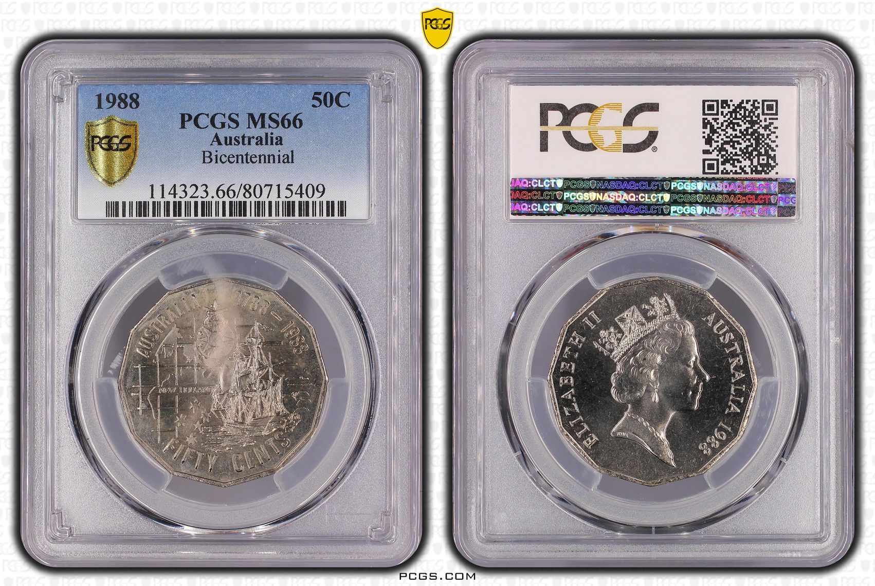 Elizabeth II, Bicentennial, Fifty Cent, 1988, PCGS MS66