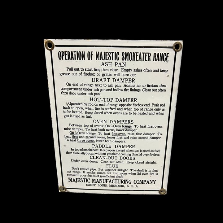 Majestic Smokeater Range Oven Porcelain Kitchen Sign