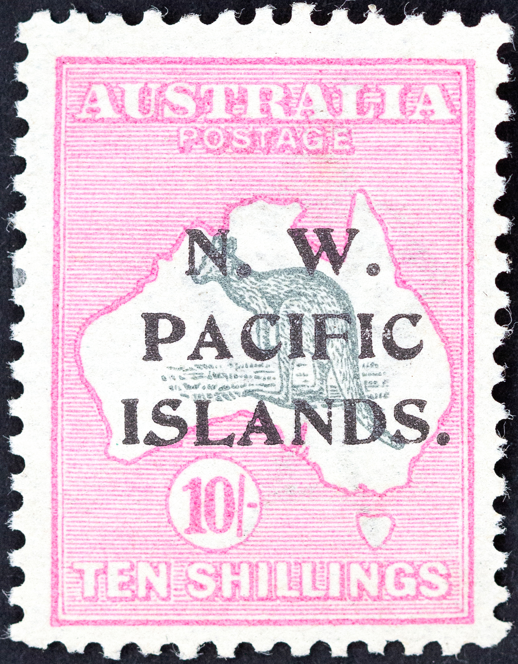 New Guinea, First Watermark Kangaroo NWPI Overprints, Ten Shillings, Grey & Pink, 1915, MLH