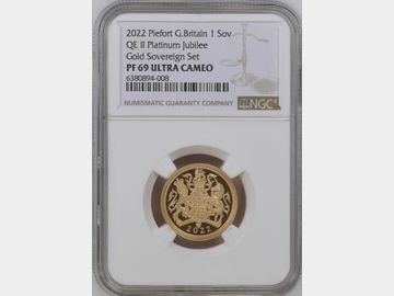 2022 ELIZABETH II 'PLATINUM JUBILEE' PIEDFORT GOLD PROOF SOVEREIGN PF69 UCAM (MINTAGE ONLY 70)