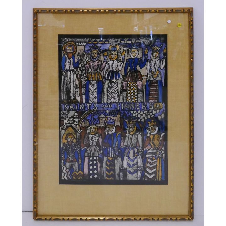 William Frederickson 'Saints and Sinners' Mixed Media Painting- Framed 41x31''