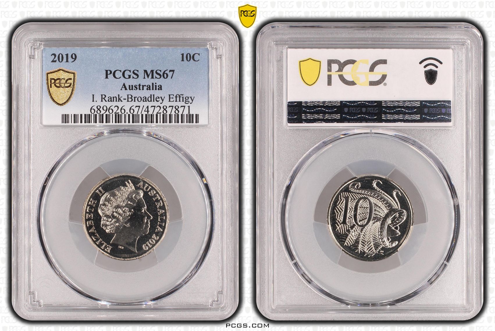 Elizabeth II, I. Rank-Broadley Effigy, Ten Cent, 2019, PCGS MS67