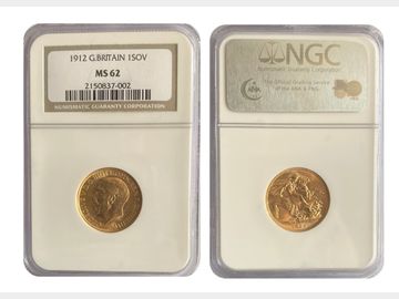 1912 LONDON MINT SOVEREIGN NGC MS62