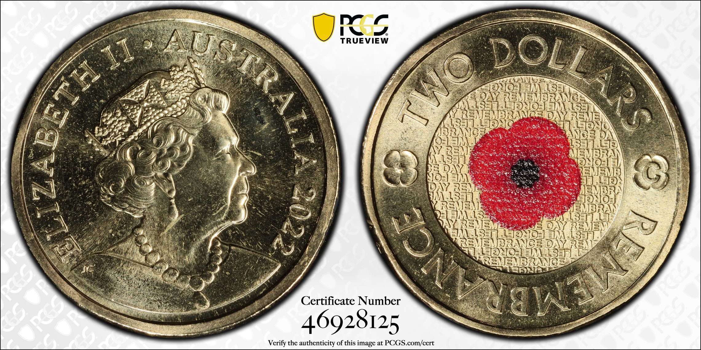 Remembrance Day Colorized, Two Dollar, 2022-C, PCGS MS67