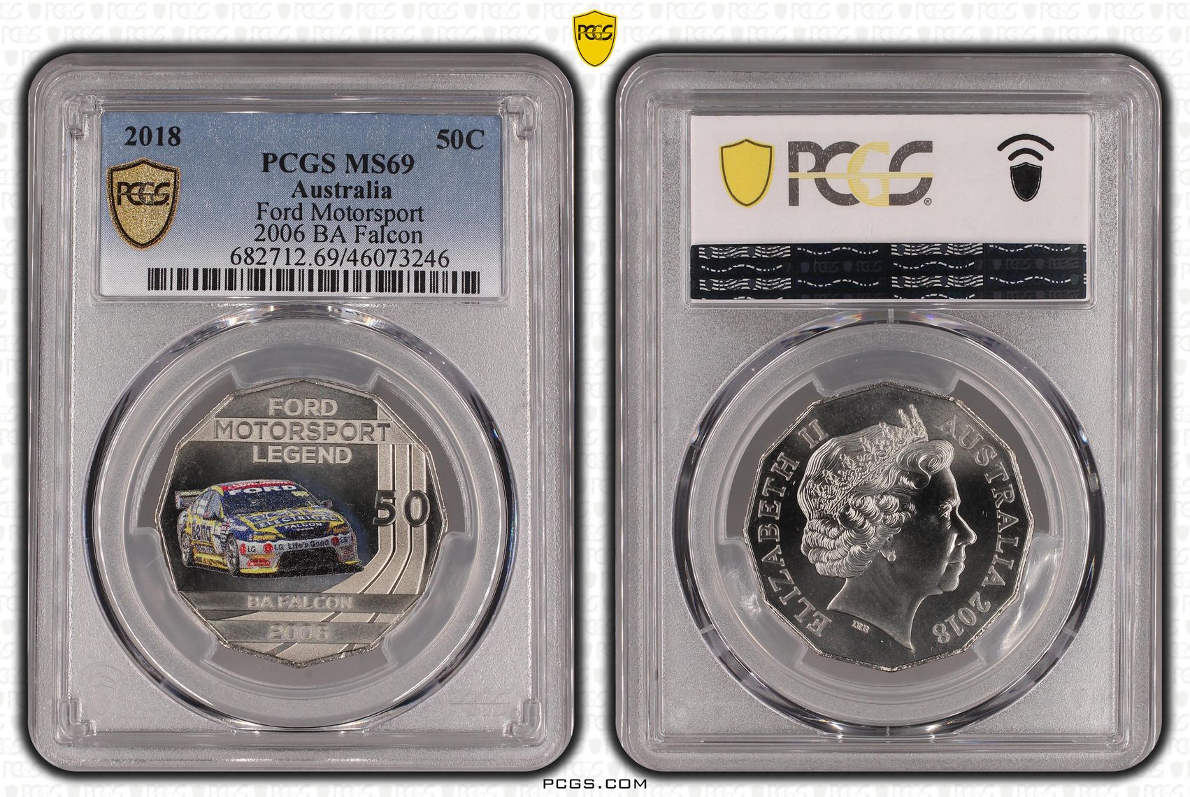 Elizabeth II, Ford BA Falcon, Fifty Cent, 2018, PCGS MS 69