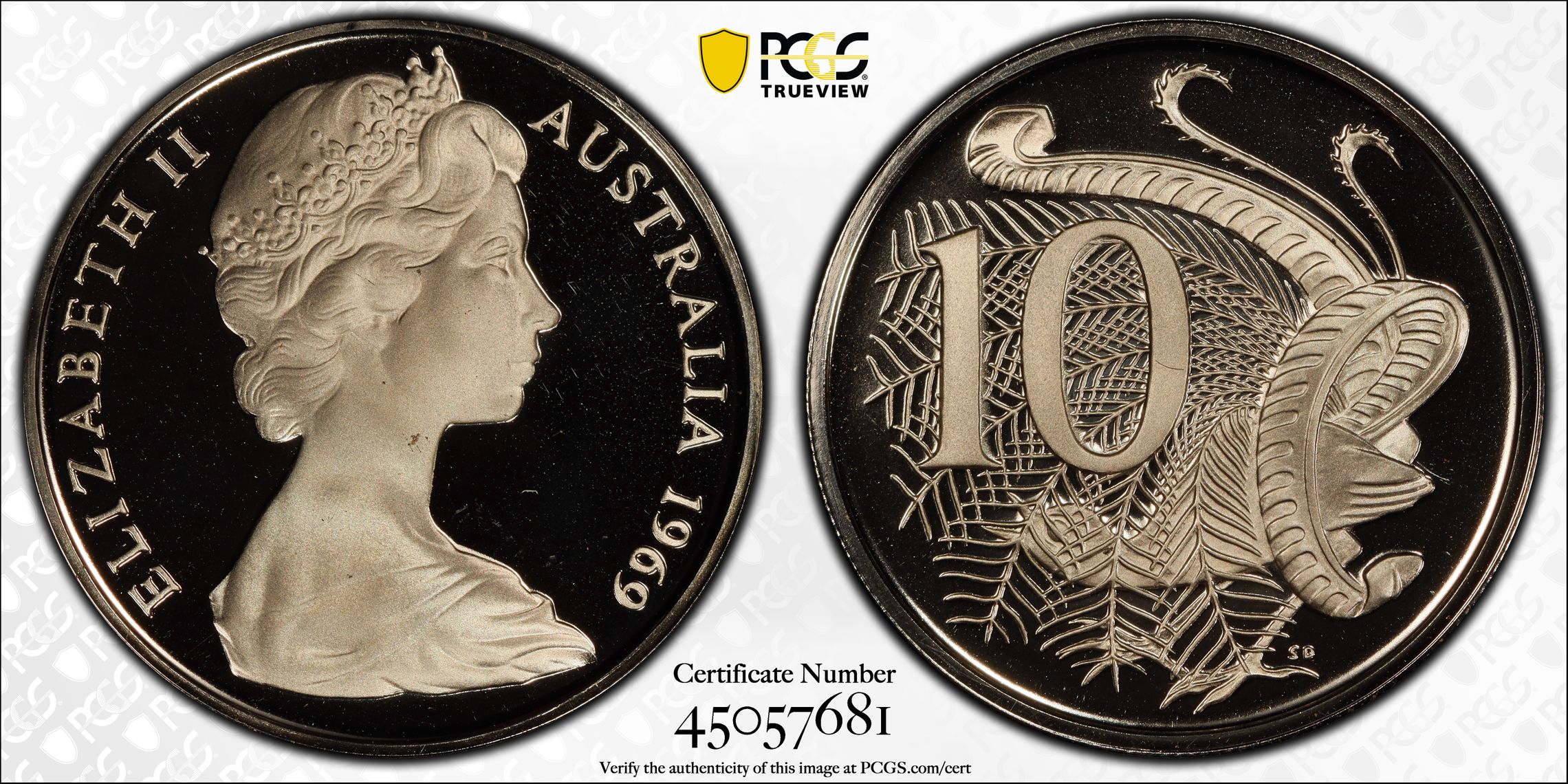1969 Australia Ten Cent, 10c PCGS - PR69DCAM -681