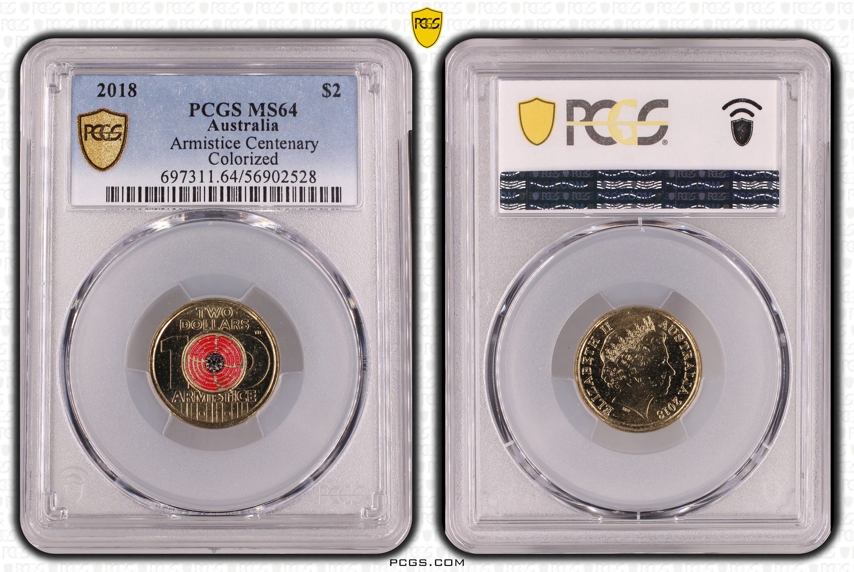 Armistice Centenary Colorized, Two Dollar, 2018, PCGS MS64