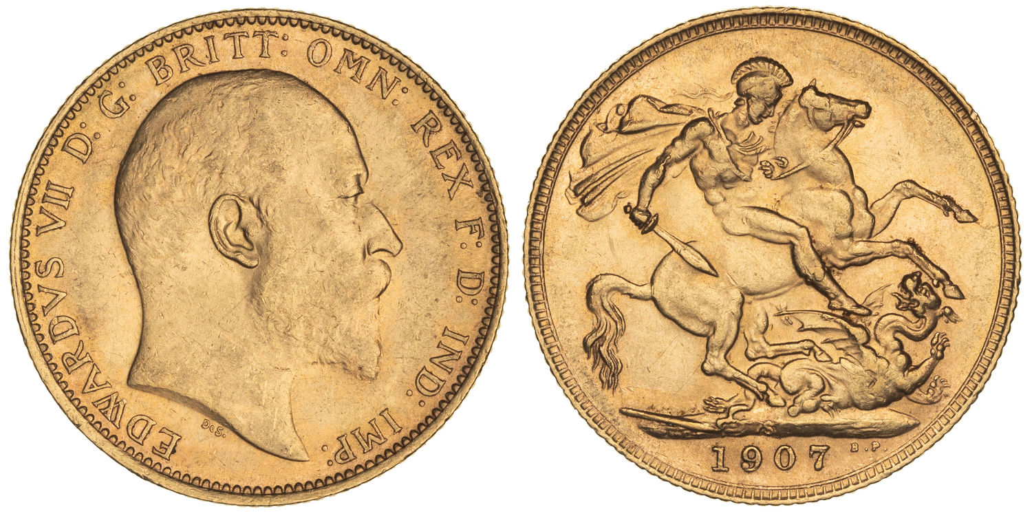 Edward VII, St George Reverse, Sovereign, 1907-S, UNC