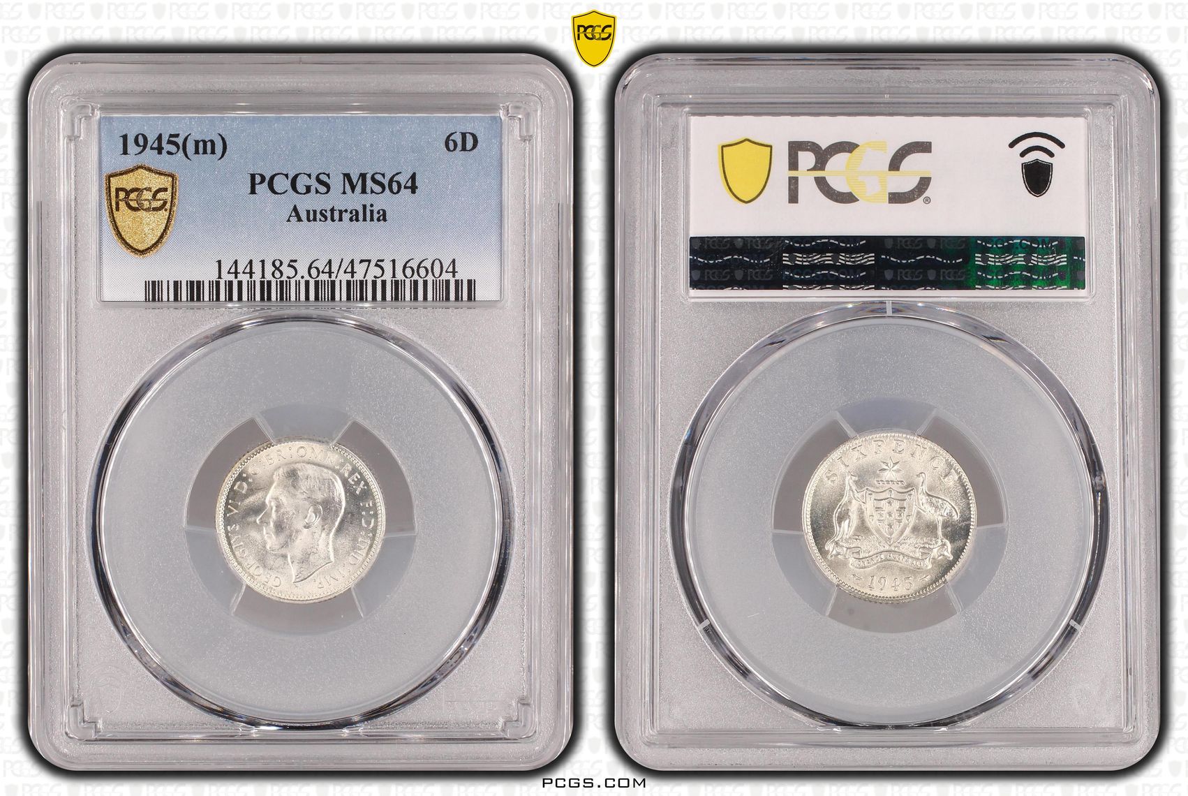 Sixpence, 1945(m), PCGS MS 64