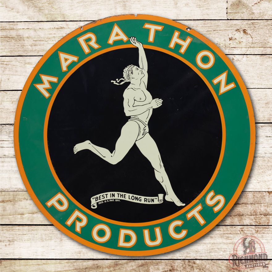 48" Marathon Products & Running Man Double Sided Porcelain Sign TAC 9.25