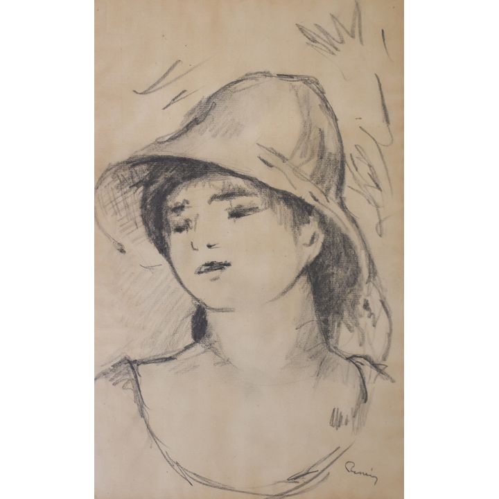 Attr. Pierre August Renoir ''Girl with Bonnet'' Charcoal