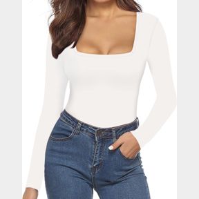 MANGOPOP SQUARE NECK BODYSUIT LONG SLEEVE FOR WOMEN SHORT SLEEVE BODY SUIT GOING OUT TOPS SHIRTS,M