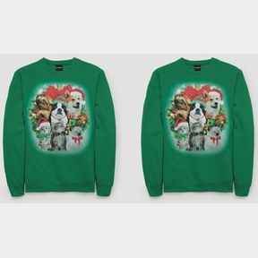 2PCS MEN'S UGLY CHRISTMAS ANIMALS PULLOVER SWEATER - KELLY GREEN XL