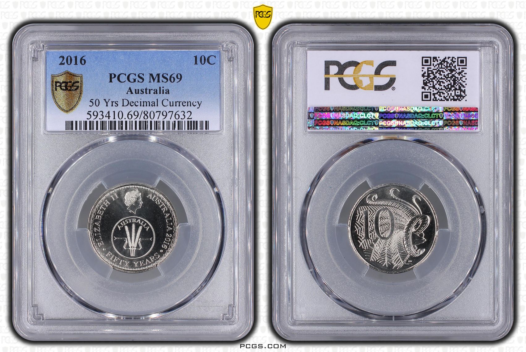 50 Yrs Decimal Currency, Ten Cent, 2016, PCGS MS69