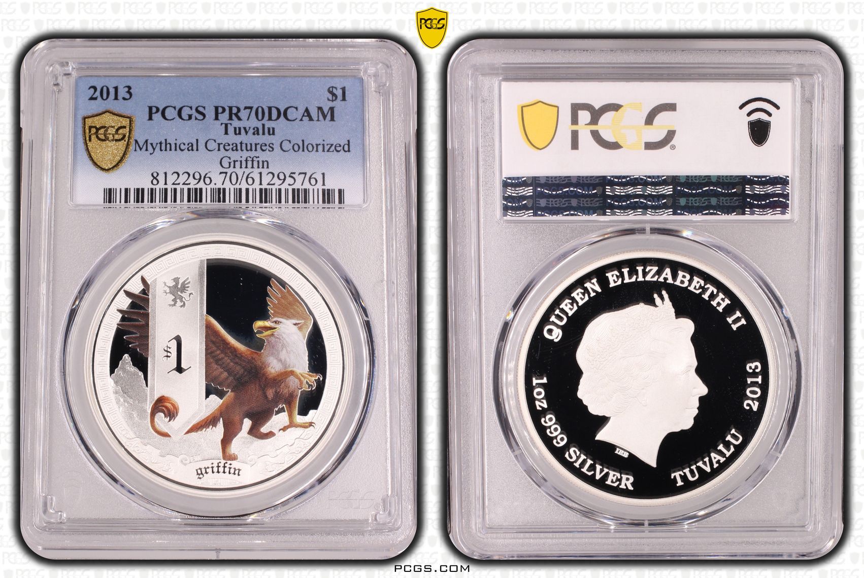 Tuvalu, Mythical Creatures Colourised Griffin, 8/0, One Dollar, 2013, PR70DCAM