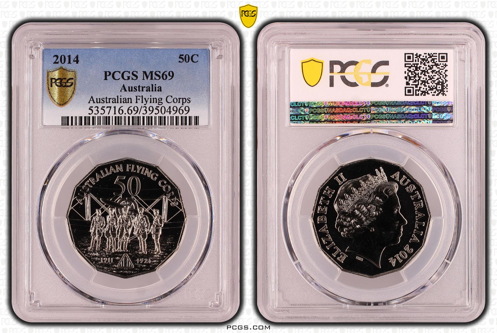 315 · Australian Flying Corps, Fifty Cent, 2014, PCGS MS69