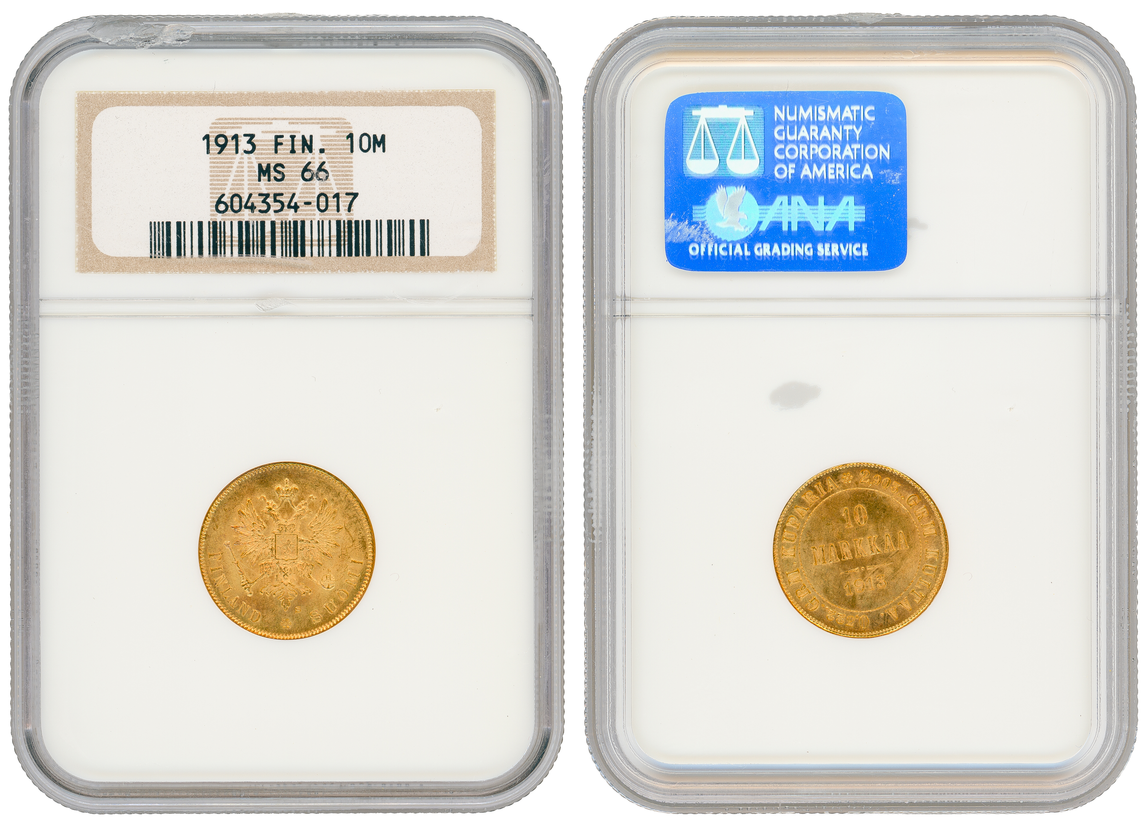 102 · Finland, Nicholas II, Ten Markkaa, 1913-S, NGC MS66