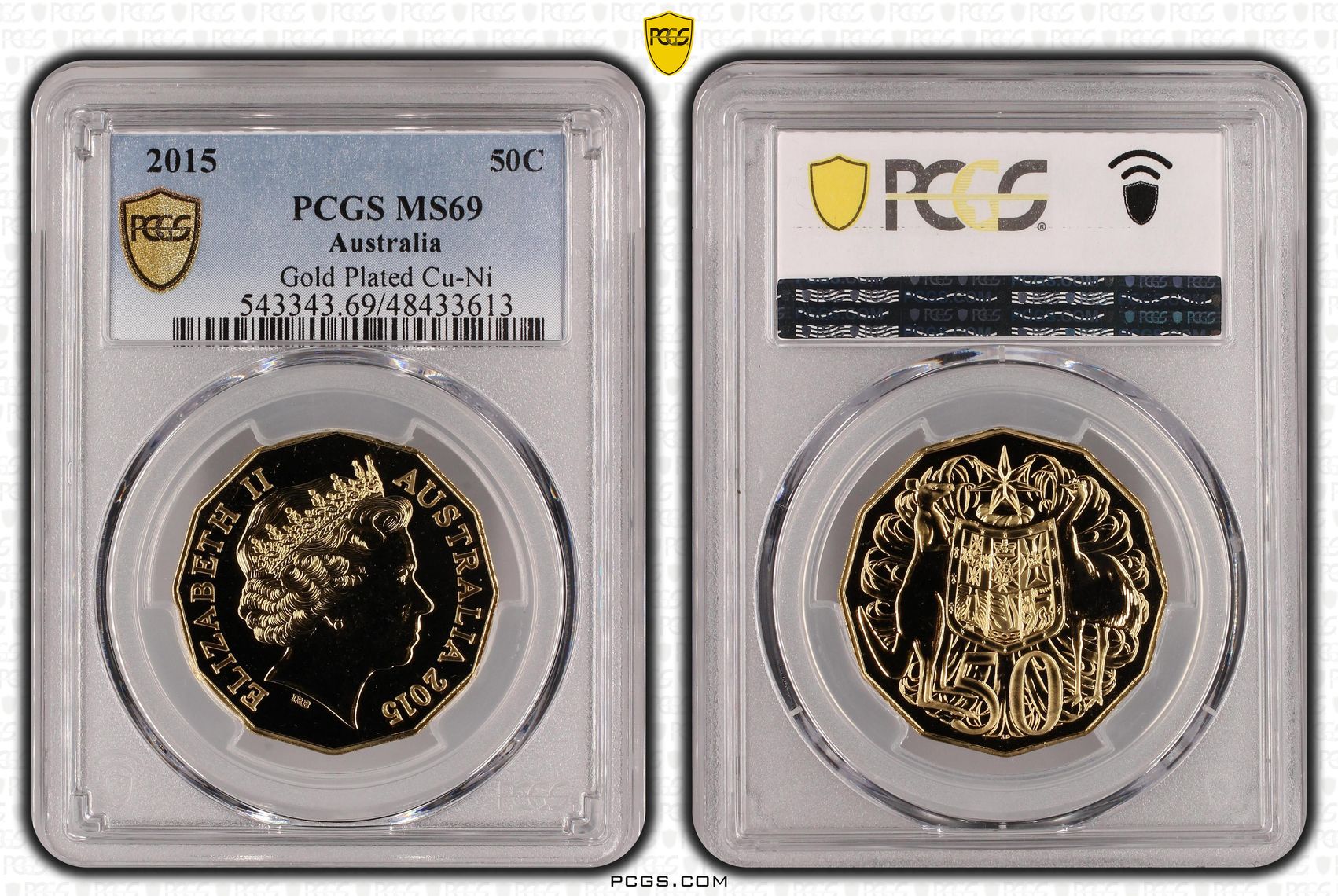 Elizabeth II, Gold Plated Cu-Ni, Fifty Cent, 2015, PCGS MS69