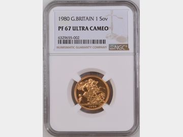1980 ELIZABETH II PROOF GOLD SOVEREIGN PF67 UCAM