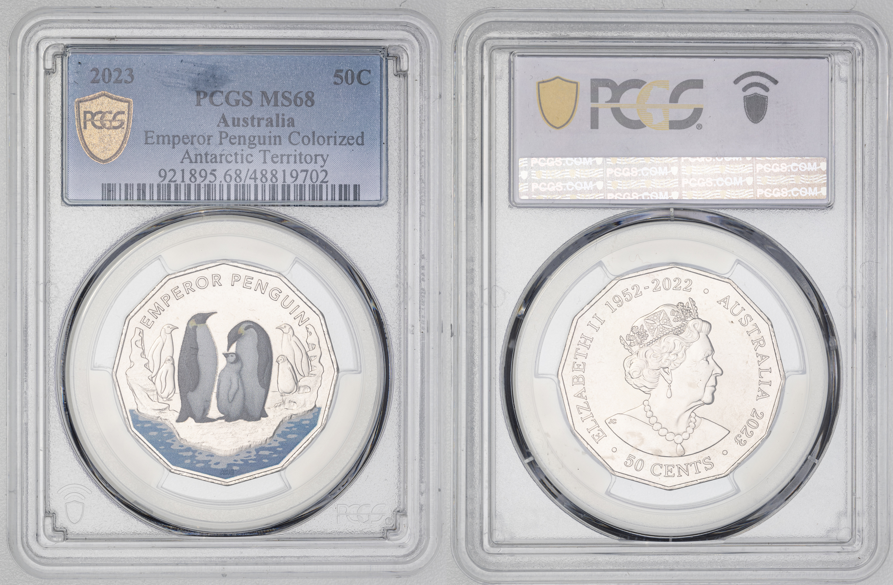 Elizabeth II, Emperor Penguin Colorized, Fifty Cent, 2023, PCGS MS68