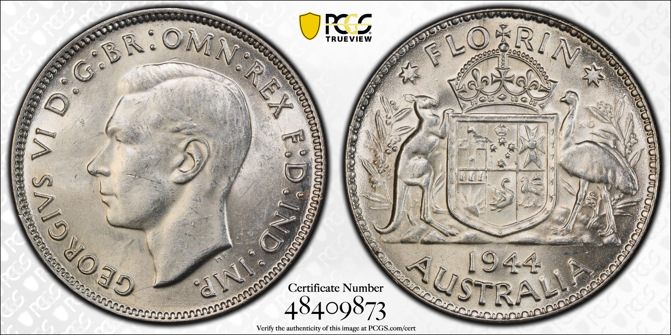George VI, Florin, 1944(m), PCGS MS63